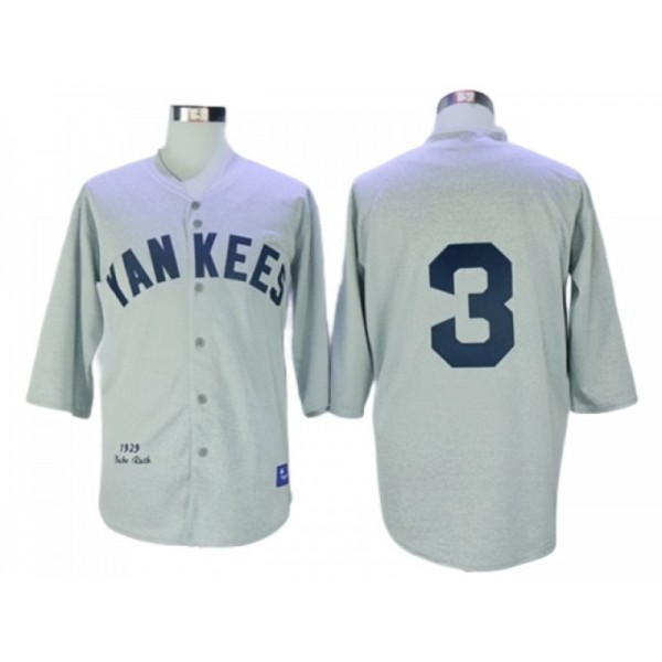 New York Yankees #3 Babe Ruth Gray 1929 Throwback Jersey