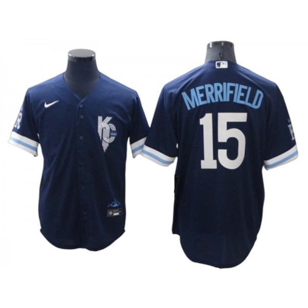 Kansas City Royals #15 Whit Merrifield Navy City Connect Cool Base Jersey