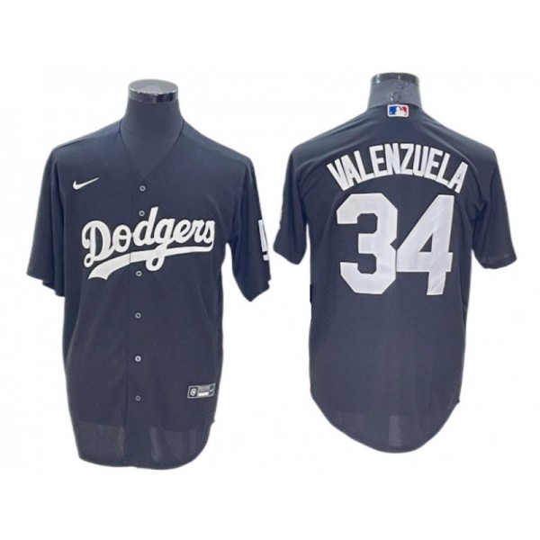 Los Angeles Dodgers #34 Fernando Valenzuela Black Cool Base Jersey