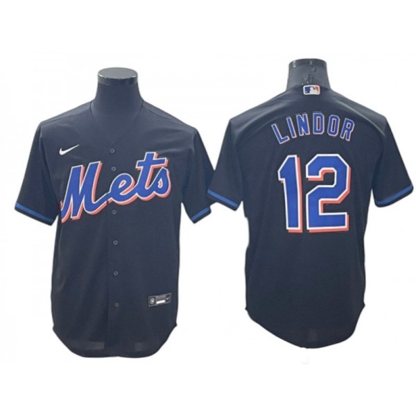 New York Mets #12 Francisco Lindor Black Cool Base Jersey