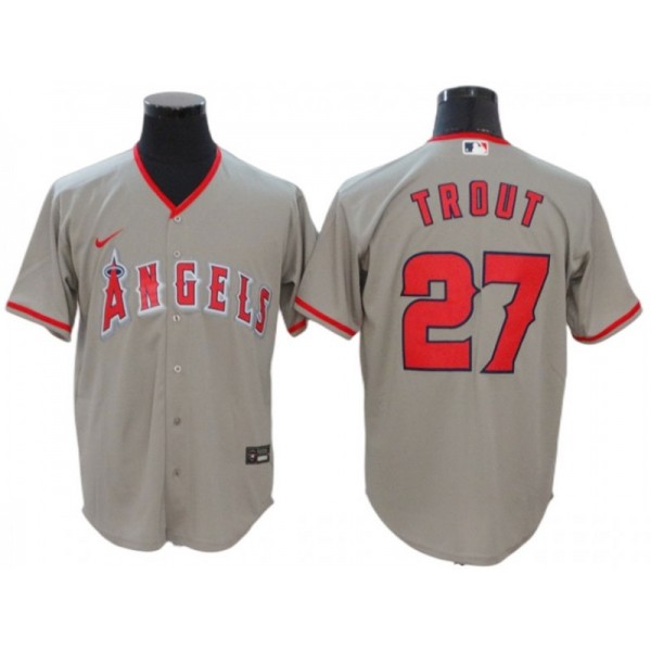 Los Angeles Angels #27 Mike Trout Gray Road Cool Base Jersey