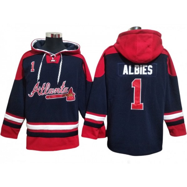 Atlanta Braves #1 Ozzie Albies Navy Pullover Hoodie Jersey