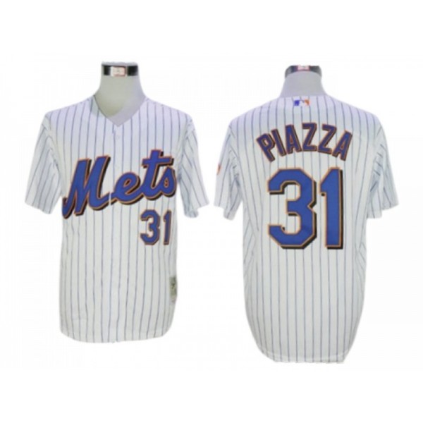 New York Mets #31 Mike Piazza White Pinstripe Throwback Jersey