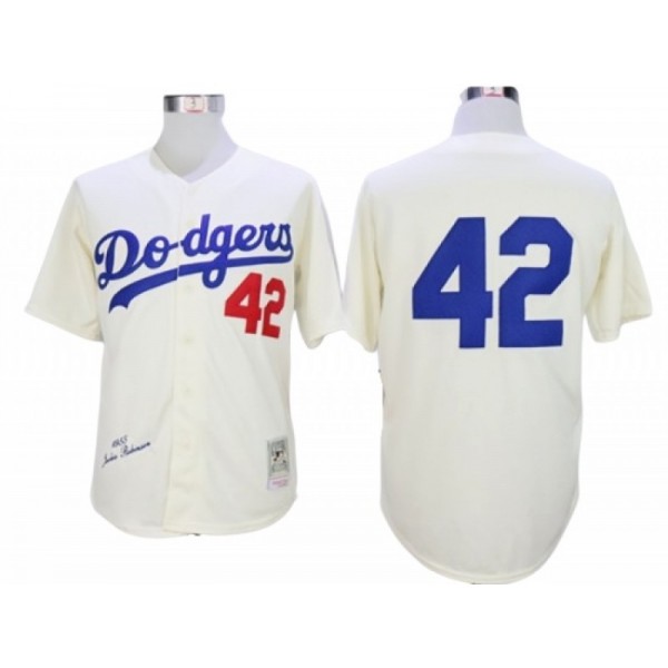 Los Angeles Dodgers #42 Jackie Robinson Cream 1955 Throwback Jersey