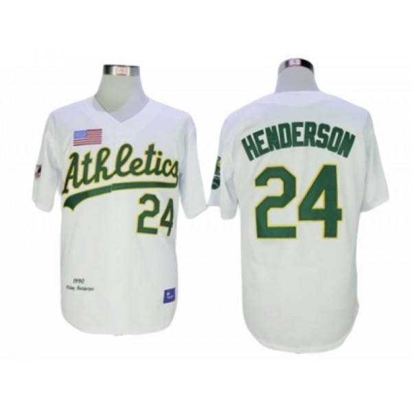 Oakland Athletics #24 Rickey Henderson White 1990 Throwback Jersey