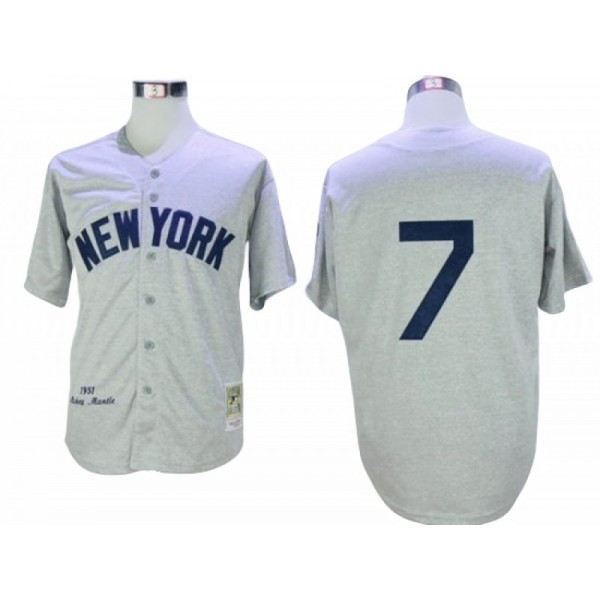 New York Yankees #7 Mickey Mantle Gray 1952 Road Throwback Jersey