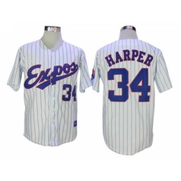 Montreal Expos #34 Bryce Harper White Pinstripe Throwback Jersey