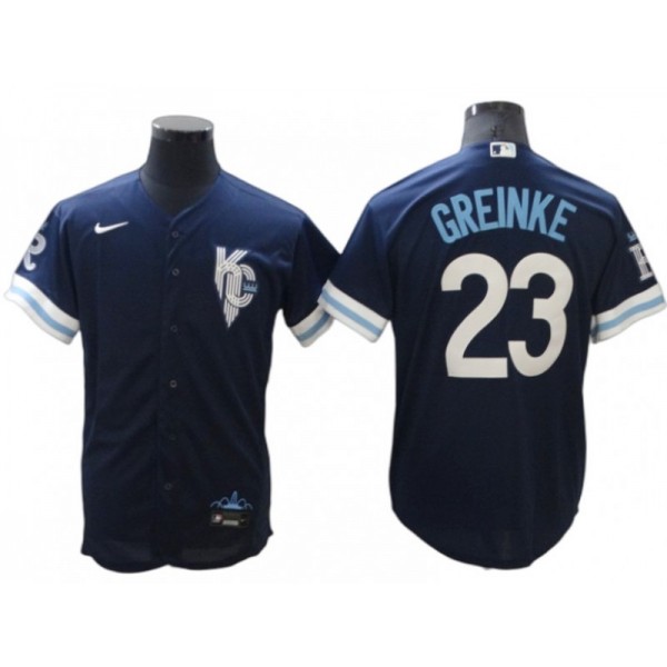 Kansas City Royals #23 Zack Greinke Navy City Connect Cool Base Jersey