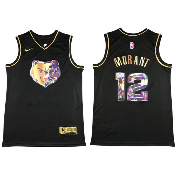 Memphis Grizzlies #12 Ja Morant Black Gold Diamond Swingman Jersey