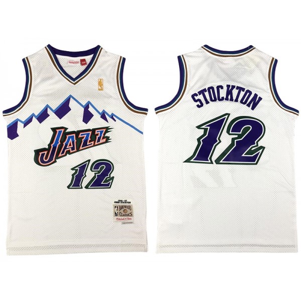 Utah Jazz #12 John Stockton White 1996/97 Hardwood Classic Jersey