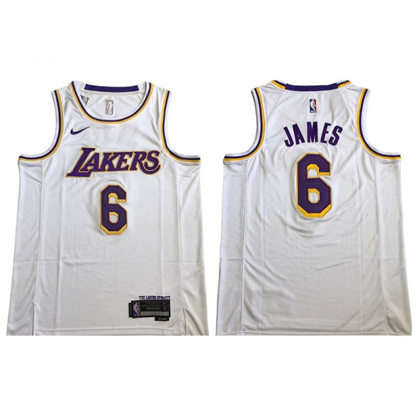 Los Angeles Lakers #6 Lebron James White Embroider Edition Swingman Jersey