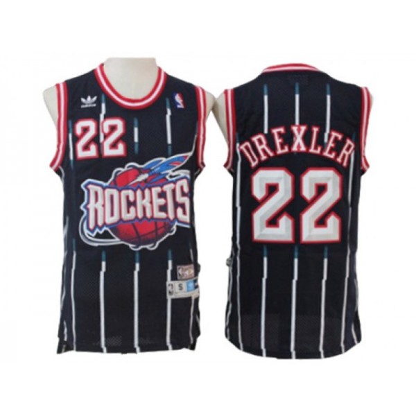 Houston Rockets #22 Clyde Drexler Navy Pinstripe Hardwood Classic Jersey