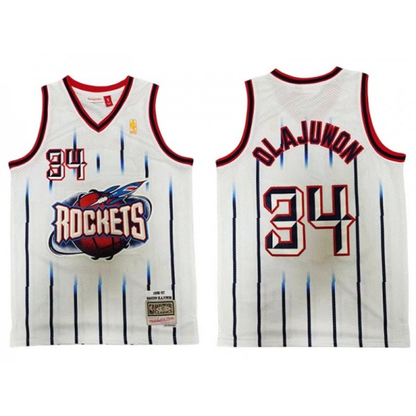 Houston Rockets #34 Hakeem Olajuwon White 1996/97 Hardwood Classic Jersey