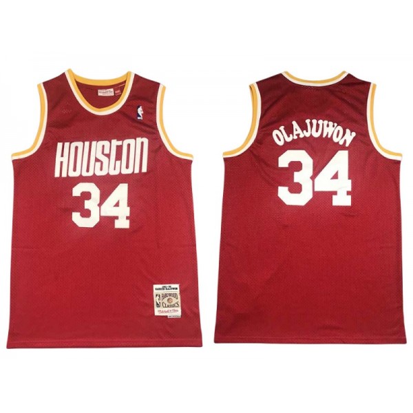 Houston Rockets #34 Hakeem Olajuwon Red 1993/94 Hardwood Classic Jersey