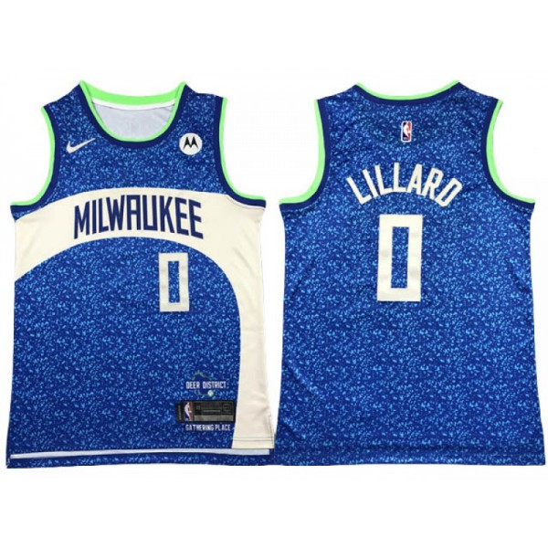 Milwaukee Bucks #0 Damian Lillard Blue 2023/24 City Edition Swingman Jersey