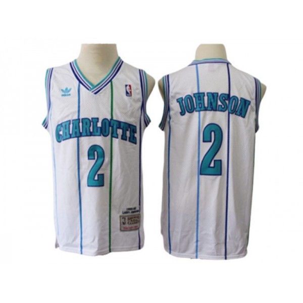 Charlotte Hornets #2 Larry Johnson White Hardwood Classic Jersey