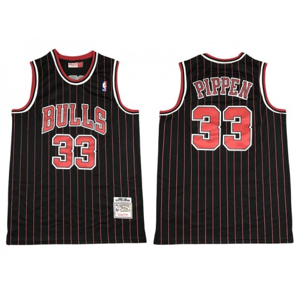 Chicago Bulls #33 Scottie Pippen Black Pinstripe Hardwood Classics Jersey