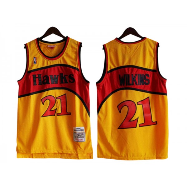 Atlanta Hawks #21 Dominique Wilkins Yellow Hardwood Classics Jersey