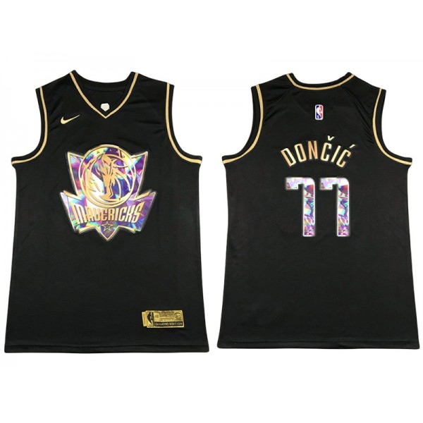 Dallas Mavericks #77 Luka Doncic Black Gold Diamond Swingman Jersey