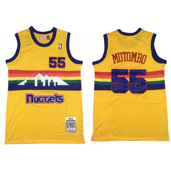 Denver Nuggets #55 Dikembe Mutombo Yellow 1991-92 Hardwood Classic Jersey