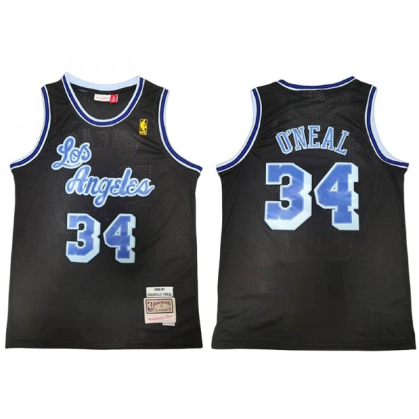 Los Angeles Lakers #34 Shaquille O'neal Black/Blue 1996/97 Hardwood Classics Jersey