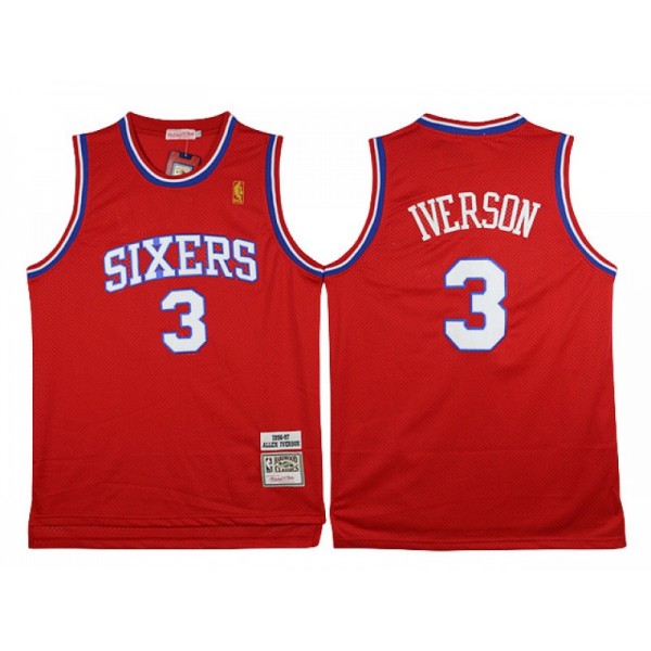 Philadelphia 76ers #3 Allen Iverson Red 1996/97 Throwback Jersey