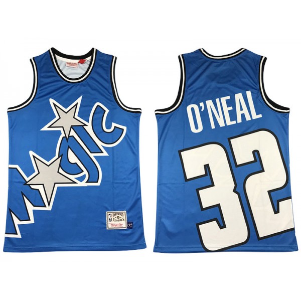 Orlando Magic #32 Shaquille O'Neal Blue Print Hardwood Classics Jersey