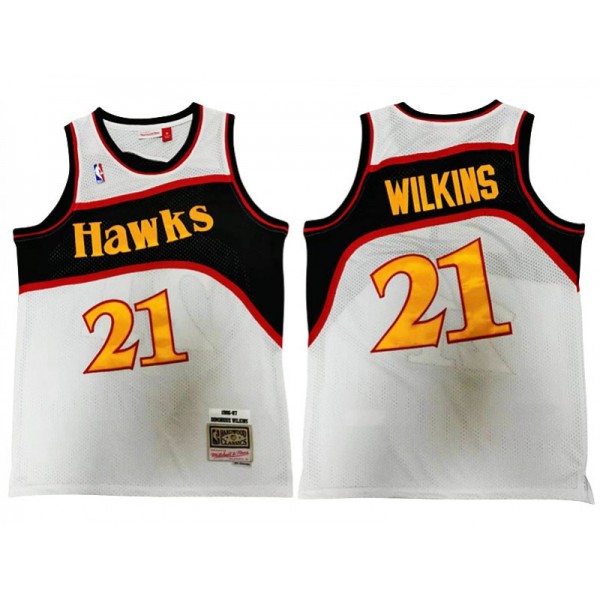 Atlanta Hawks #21 Dominique Wilkins White Hardwood Classics Jersey