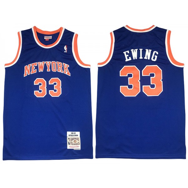 New York Knicks #33 Patrick Ewing Blue 1991/92 Hardwood Classics Jersey