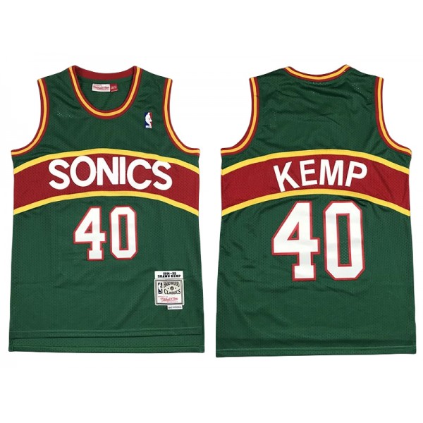 Seattle SuperSonics #40 Shawn Kemp Green/Red Stripe 1995-96 Hardwood Classics Jersey