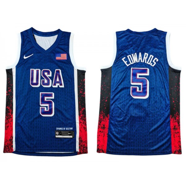 USA Basketball #5 Anthony Edwards Navy 2024 Summer Olympic Jersey