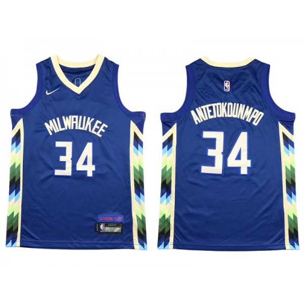 Milwaukee Bucks #34 Giannis Antetokounmpo 2022-23 Blue City Edition Swingman Jersey