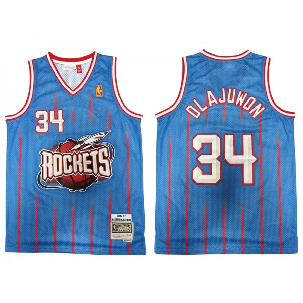 Houston Rockets #34 Hakeem Olajuwon Blue 1996/97 Hardwood Classic Jersey