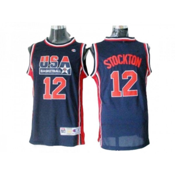 USA Basketball #12 John Stockton 1992 Olympic Jersey - Navy/White