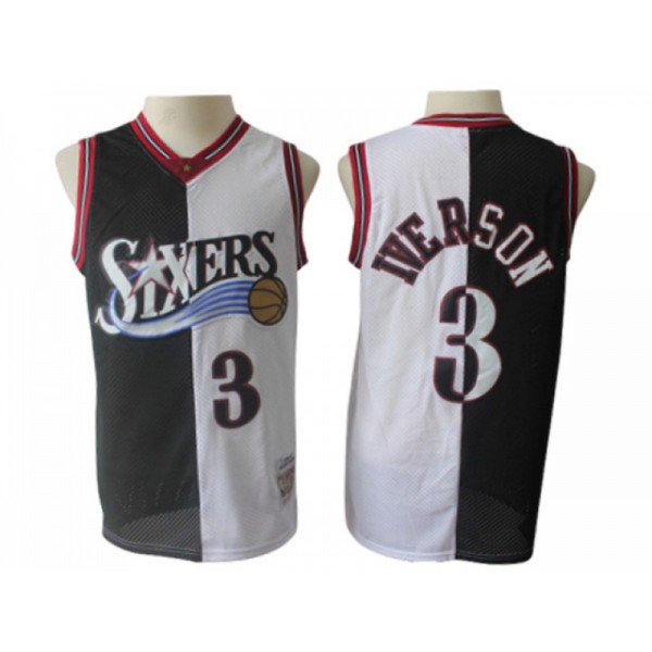 Philadelphia 76ers #3 Allen Iverson Black/White 1996-97 Hardwood Classics Jersey