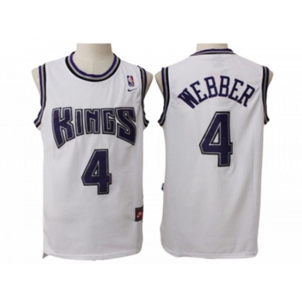 Sacramento Kings #4 Chris Webber White Throwback Jersey