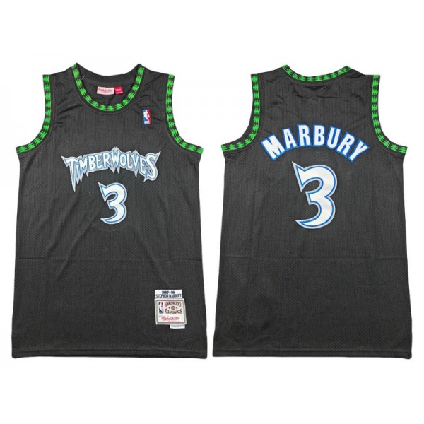 Minnesota Timberwolves #3 Stephon Marbury Black 1997/98 Hardwood Classics Jersey