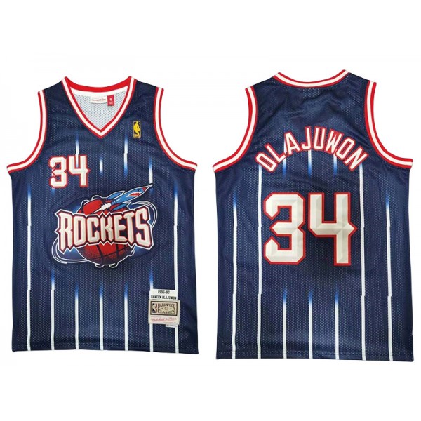 Houston Rockets #34 Hakeem Olajuwon Navy 1996/97 Hardwood Classic Jersey