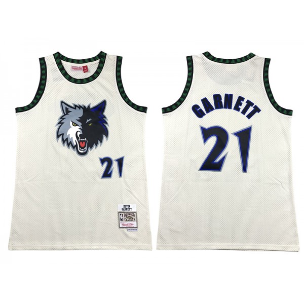 Minnesota Timberwolves #21 Kevin Garnett Cream Chainstitch Swingman Jersey