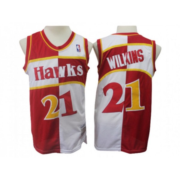 Atlanta Hawks #21 Dominique Wilkins Red White Split Hardwood Classics 1987-88 Jersey