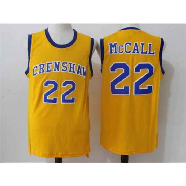 Love &amp; Basketball Crenshaw High School #22 Quincy McCall Yellow Movie Basketball Jersey