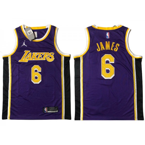 Los Angeles Lakers #6 Lebron James Purple Embroider Edition Swingman Jersey