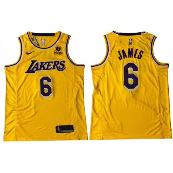 Los Angeles Lakers #6 Lebron James Yellow Embroider Edition Swingman Jersey