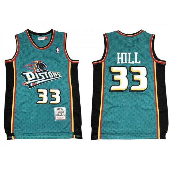 Detroit Pistons #33 Grant Hill Teal 1988/89 Hardwood Classics Jersey