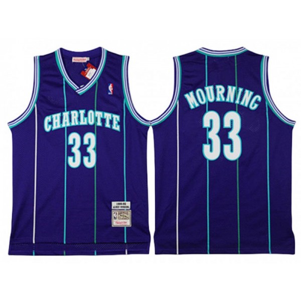 Charlotte Hornets #33 Alonzo Mourning Purple Hardwood Classic Jersey