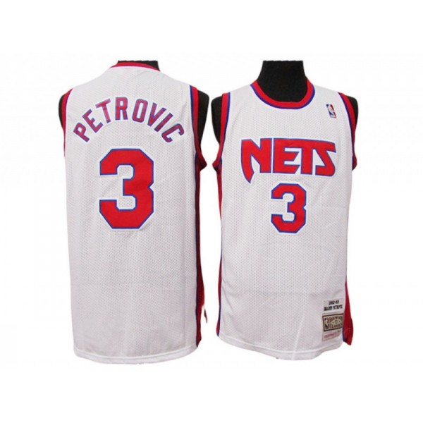 New Jersey Nets #3 Drazen Petrovic White Hardwood Classics Jersey