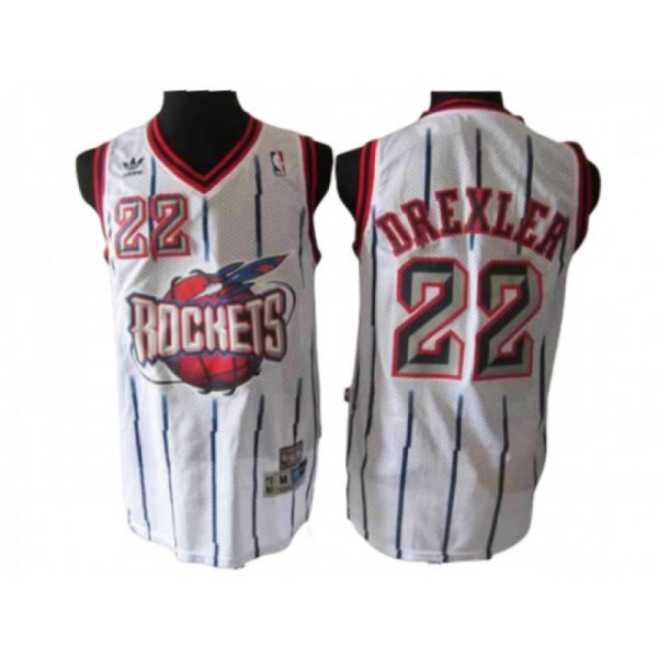 Houston Rockets #22 Clyde Drexler White Pinstripe Hardwood Classic Jersey