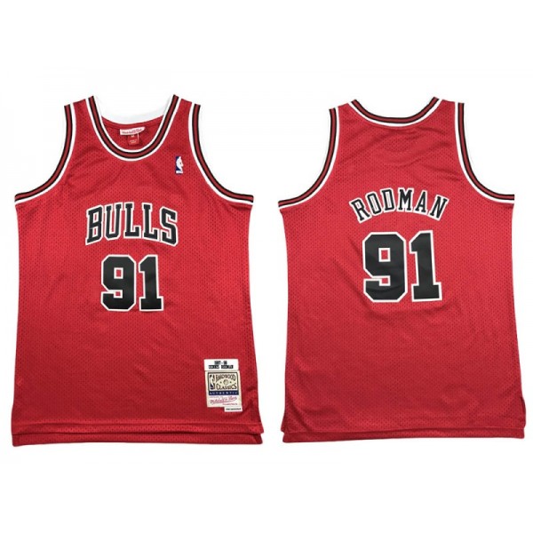 Chicago Bulls #91 Dennis Rodman Red Hardwood Classics Jersey