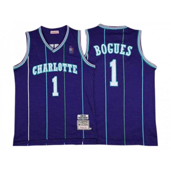 Charlotte Hornets #1 Muggsy Bogues Purple Hardwood Classic Jersey