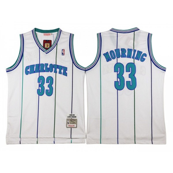 Charlotte Hornets #33 Alonzo Mourning White Hardwood Classic Jersey